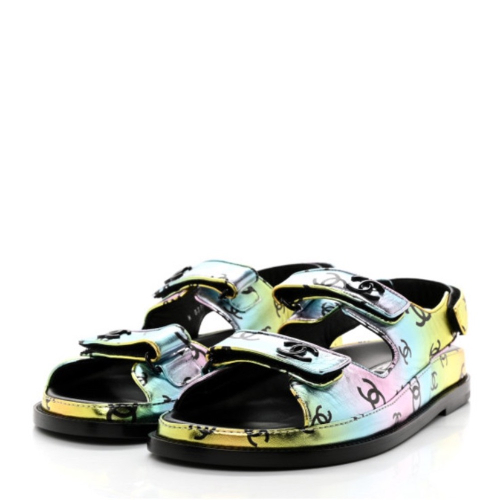 Chanel multicolored metallic lambskin sandals size 41.5